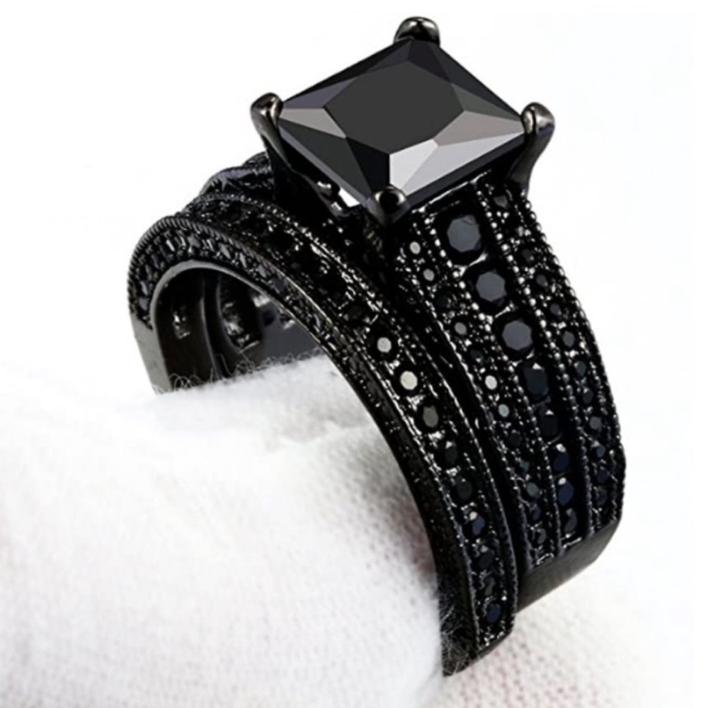 💍PRINCESS CUT BLACK SAPPHIRE 925 SILVER RING💍 - Picture 4 of 6